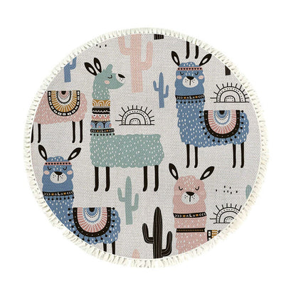 SOGA 120cm Alpaca Cactus Pattern Rug Desert Animals Non-Slip Round Area Rugs for Living Room Dining Room • LUZ-CarpetA61