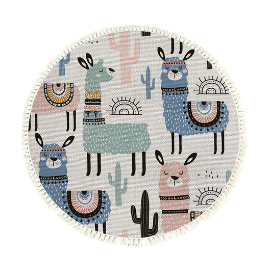 SOGA 120cm Alpaca Cactus Pattern Rug Desert Animals Non-Slip Round Area Rugs for Living Room Dining Room • LUZ-CarpetA61