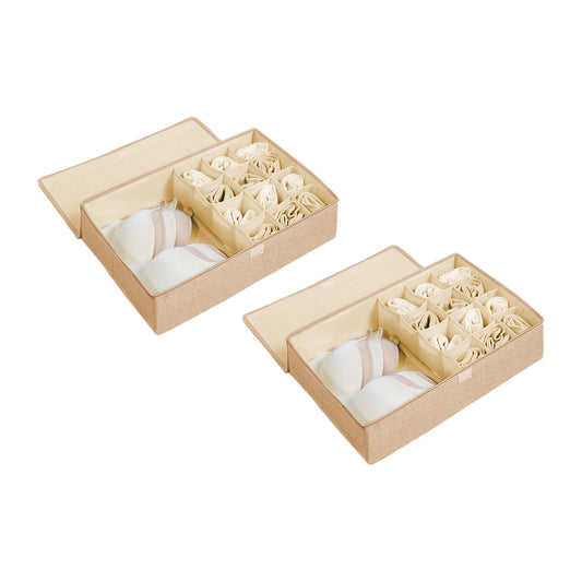 SOGA 2X Beige Flip Top Underwear Storage Box Foldable Wardrobe Partition Drawer Home Organiser • LUZ-SBox032X2