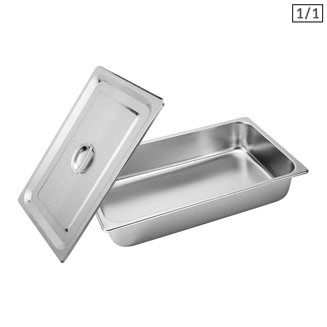 SOGA Gastronorm GN Pan Full Size 1/1 GN Pan 10cm Deep Stainless Steel Tray With Lid • LUZ-GP5404wLidX1