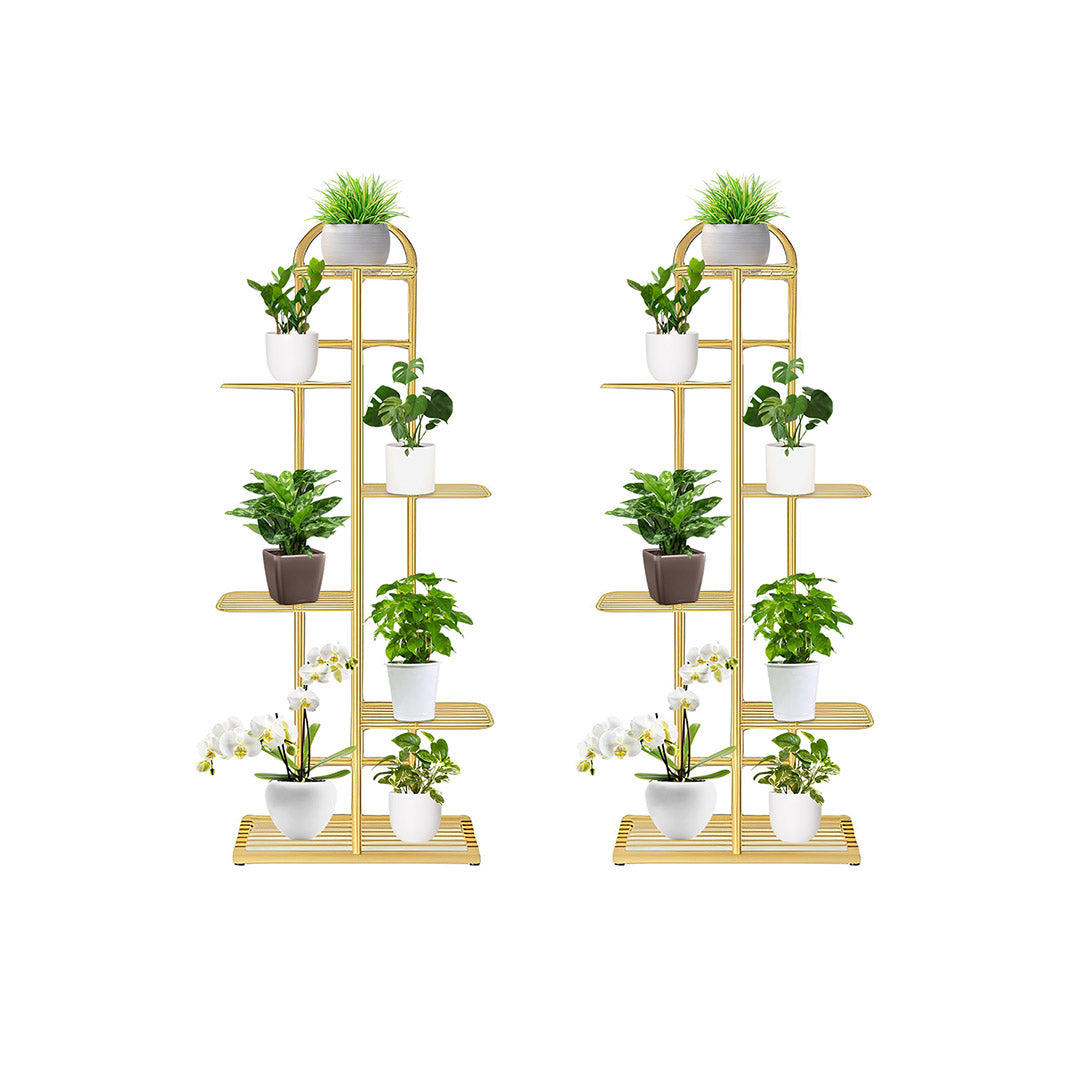 SOGA 2X 6 Tier 7 Pots Gold Metal Plant Stand Flowerpot Display Shelf Rack Indoor Home Office Decor LUZ-FPotH14X2