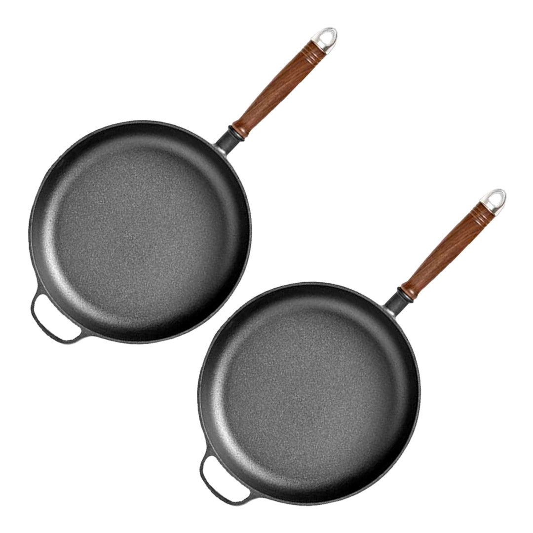 SOGA 2X 29cm Round Cast Iron Frying Pan Skillet Steak Sizzle Platter with Helper Handle • LUZ-ZPaiC5X2