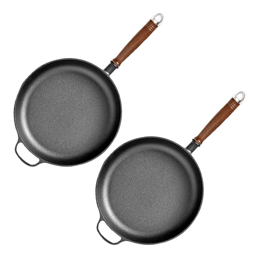 SOGA 2X 29cm Round Cast Iron Frying Pan Skillet Steak Sizzle Platter with Helper Handle • LUZ-ZPaiC5X2