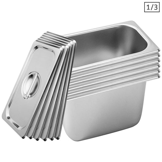 SOGA 6X Gastronorm GN Pan Full Size 1/3 GN Pan 20cm Deep Stainless Steel Tray With Lid • LUZ-GP5444wLidX6