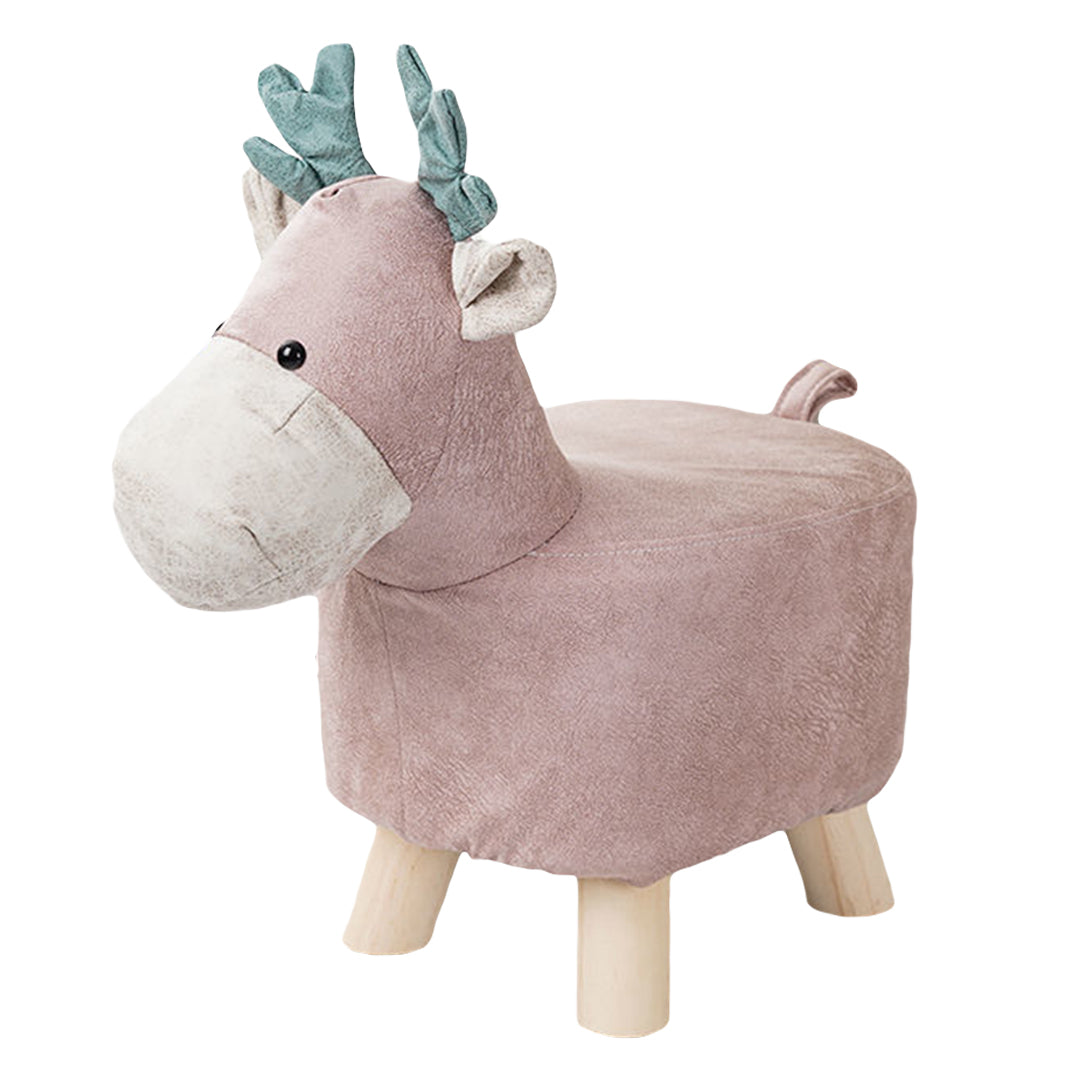 SOGA Pink Children Bench Deer Character Round Ottoman Stool Soft Small Comfy Seat Home Decor • LUZ-AniStool27