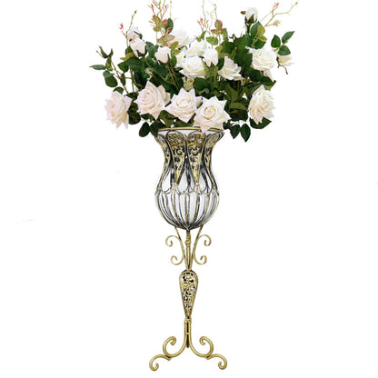 SOGA 85cm Clear Glass Tall Floor Vase with 12pcs White Artificial Fake Flower Set • LUZ-Vase3019ClearwWhiteF12