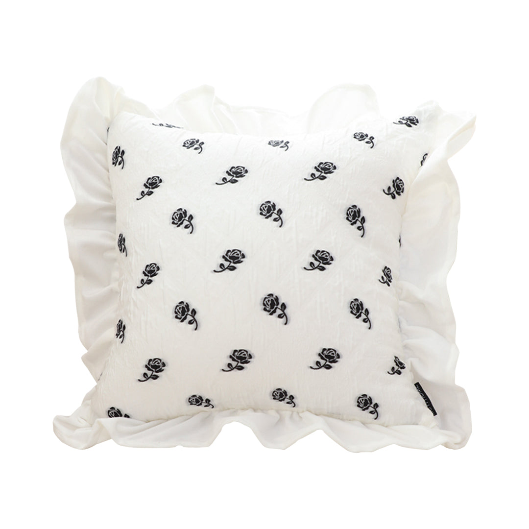 SOGA 45CM Throw Pillow Black Ruffled Square Decorative Cushion for Rose Lovers Cozy Home Decor • LUZ-FrenchCushion308
