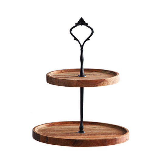 SOGA 15cm 2 Tier  Brown Round Wooden Acacia Dessert Tray Cake Snacks Cupcake Stand Buffet Serving Countertop Decor • LUZ-WodC237