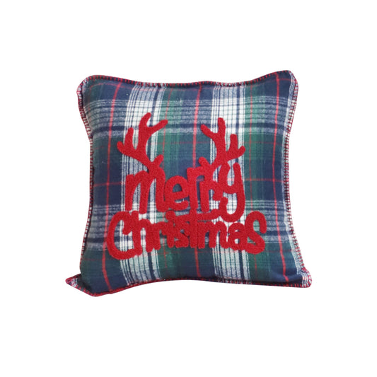 SOGA 45cm Throw Pillow Multicolor Christmas Plaid with Antler Design for Festive Holiday Square Cushion Home Decor • LUZ-FrenchCushion273