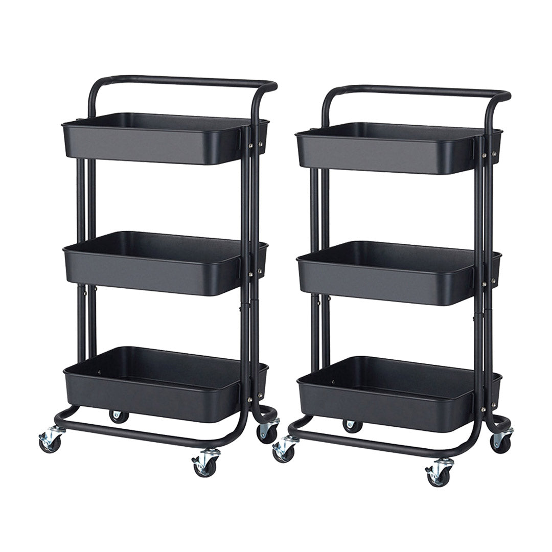 SOGA 2X 3 Tier Steel Black Movable Kitchen Cart Multi-Functional Shelves Portable Storage Organizer with Wheels • LUZ-KitchenXY004X2