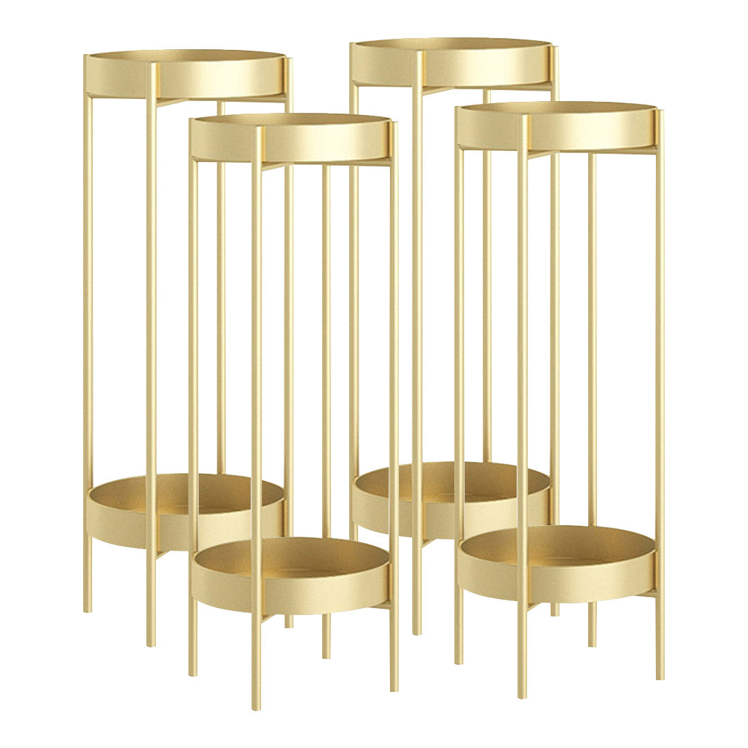 SOGA 4X 2 Layer 80cm Gold Metal Plant Stand Flower Pot Holder Corner Shelving Rack Indoor Display • LUZ-FPotH80GLDX4