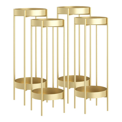 SOGA 4X 2 Layer 80cm Gold Metal Plant Stand Flower Pot Holder Corner Shelving Rack Indoor Display • LUZ-FPotH80GLDX4