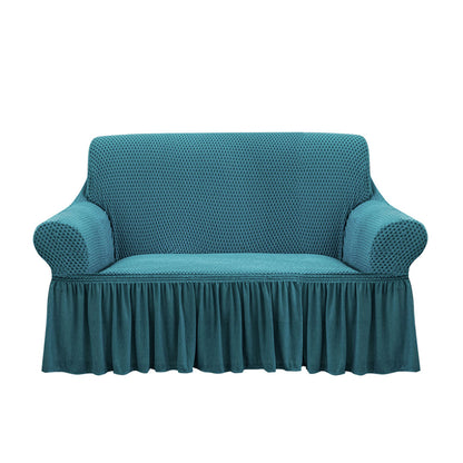 SOGA 2-Seater Blue Sofa Cover with Ruffled Skirt Couch Protector High Stretch Lounge Slipcover Home Decor • LUZ-SofaCov15