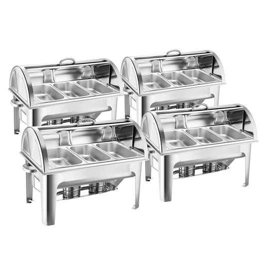 SOGA 4X 3L Triple Tray Stainless Steel Roll Top Chafing Dish Food Warmer • LUZ-ChafingDish8233X4