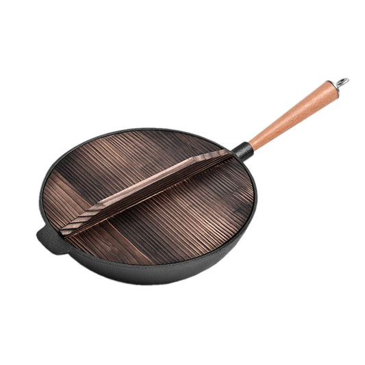 SOGA 31cm Commercial Cast Iron Wok FryPan Fry Pan • LUZ-ZPai012