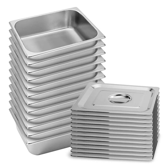 SOGA 12X Gastronorm GN Pan Full Size 1/2 GN Pan 10cm Deep Stainless Steel Tray With Lid • LUZ-GP5410wLidX12
