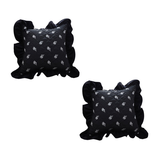 SOGA 2X 45cm Throw Pillow Black Ruffled Square Decorative Cushion for Rose Lovers Cozy Home Decor • LUZ-FrenchCushion307X2