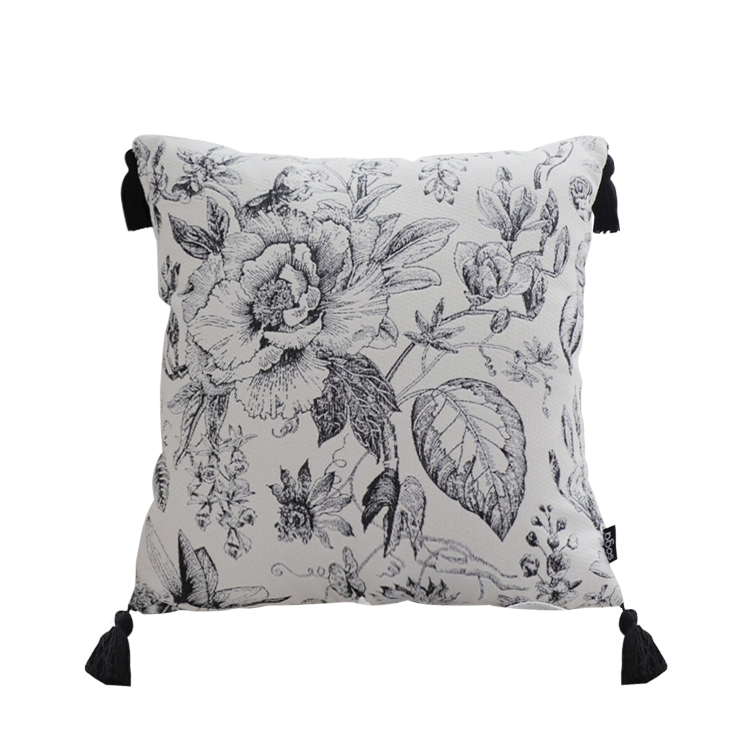 SOGA 50cm Throw Pillow  Black and White Elegant Floral Print with Tassel Accents Home Decor • LUZ-FrenchCushion341