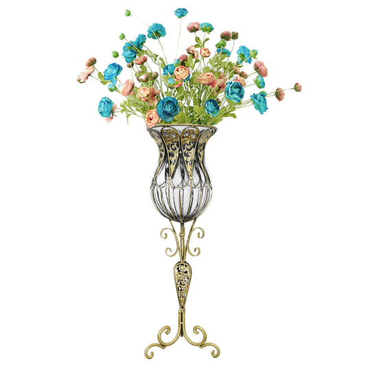 SOGA 85cm Clear Glass Tall Floor Vase with 12pcs Artificial Fake Flower Set • LUZ-Vase3019ClearwBlueF12