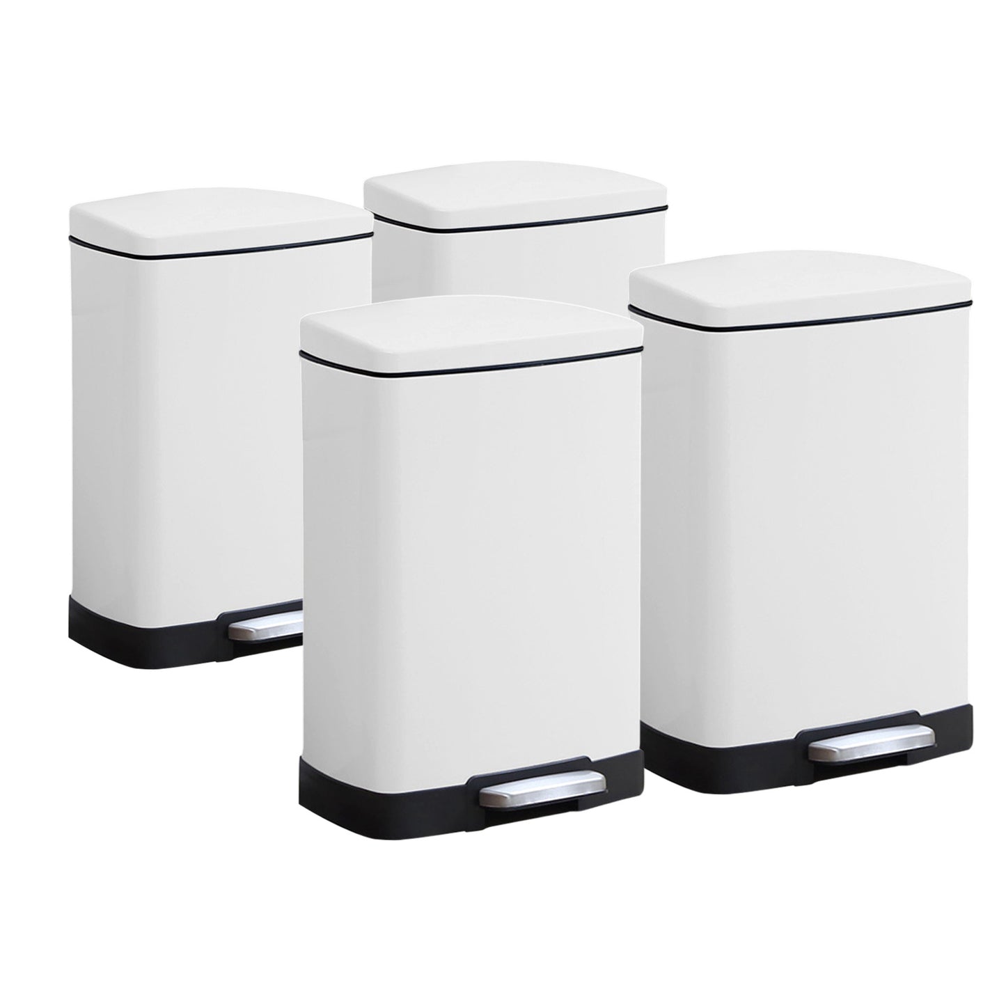 SOGA 4X Foot Pedal Stainless Steel Rubbish Recycling Garbage Waste Trash Bin Rectangular Shape 12L White • LUZ-RubbishBinU12L03X4