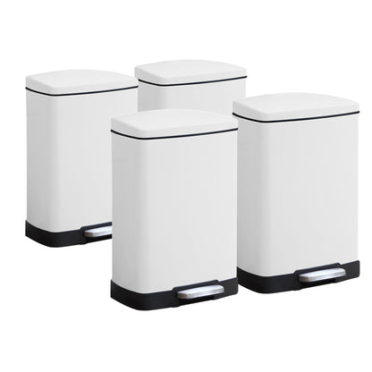 SOGA 4X Foot Pedal Stainless Steel Rubbish Recycling Garbage Waste Trash Bin Rectangular Shape 12L White • LUZ-RubbishBinU12L03X4