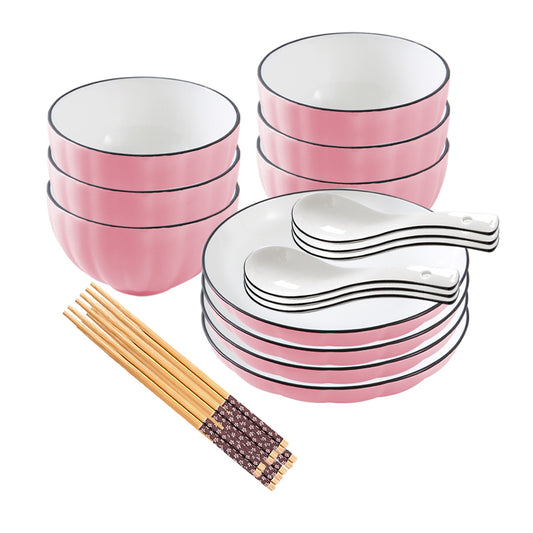 SOGA Pink Japanese Style Ceramic Dinnerware Crockery Soup Bowl Plate Server Kitchen Home Decor Set of 10 • LUZ-BowlG118
