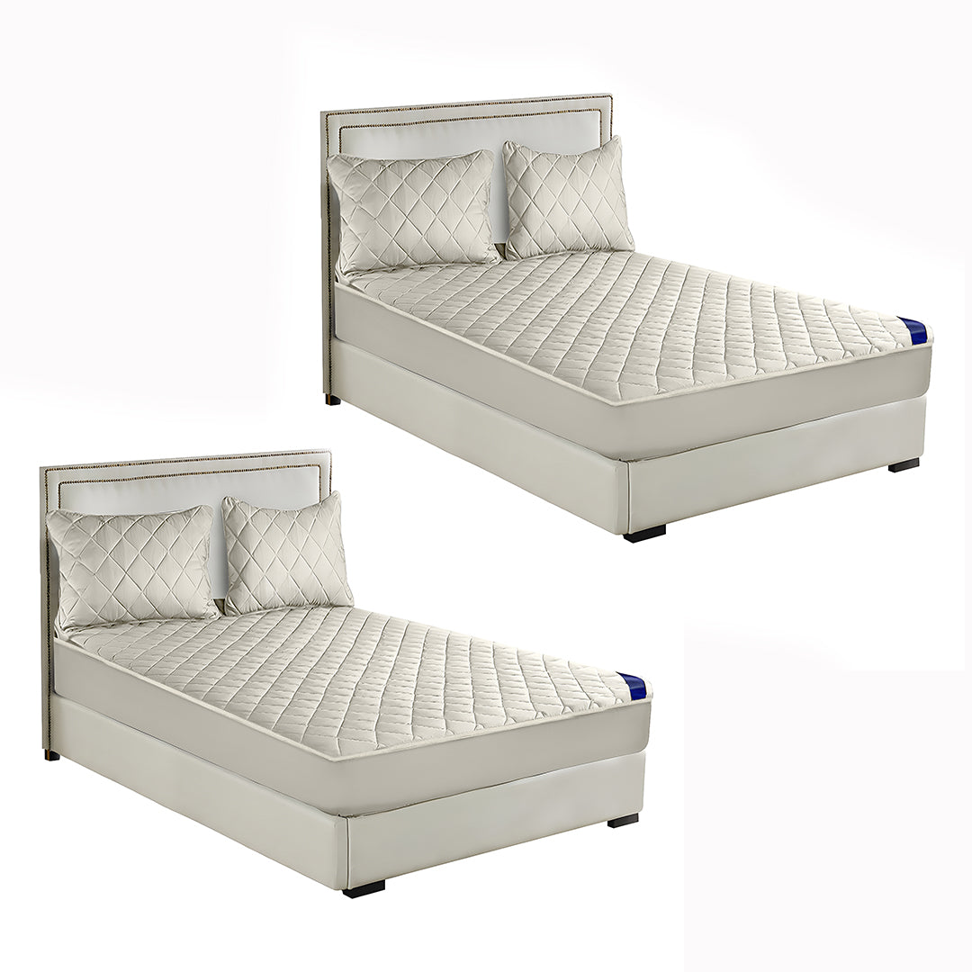 SOGA 2X White 138cm Wide Cross-Hatch Mattress Cover Thick Quilted Stretchable Bed Spread Sheet Protector with Pillow Covers • LUZ-BCover4011X2