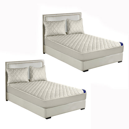 SOGA 2X White 138cm Wide Cross-Hatch Mattress Cover Thick Quilted Stretchable Bed Spread Sheet Protector with Pillow Covers • LUZ-BCover4011X2