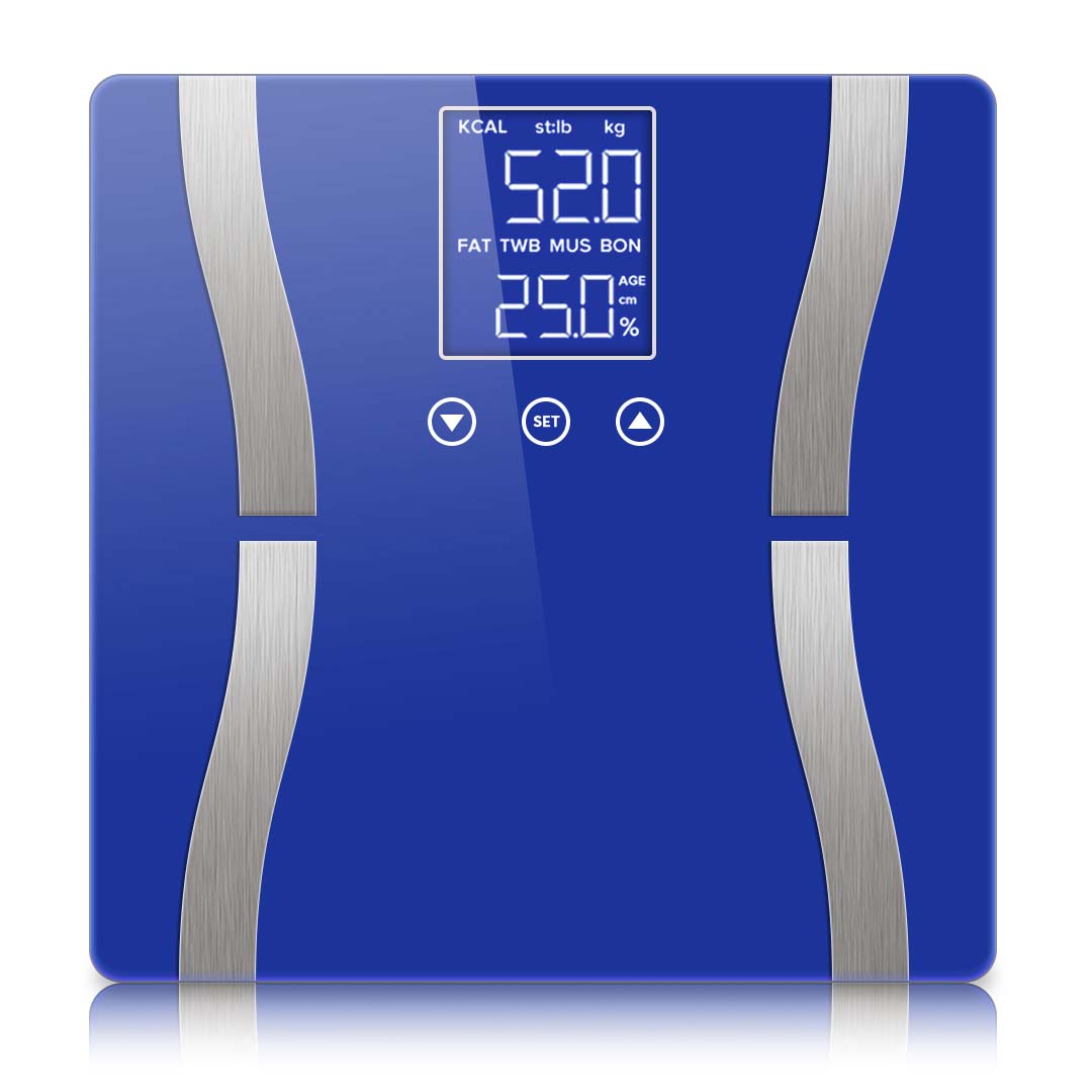 SOGA Glass LCD Digital Body Fat Scale Bathroom Electronic Gym Water Weighing Scales Blue LUZ-BodyFatScaleBlue