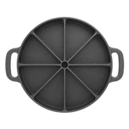 SOGA 21.5CM Round Cast Iron Baking Wedge Pan Cornbread Cake 8-Slice Baking Dish with Handle • LUZ-ZPai017