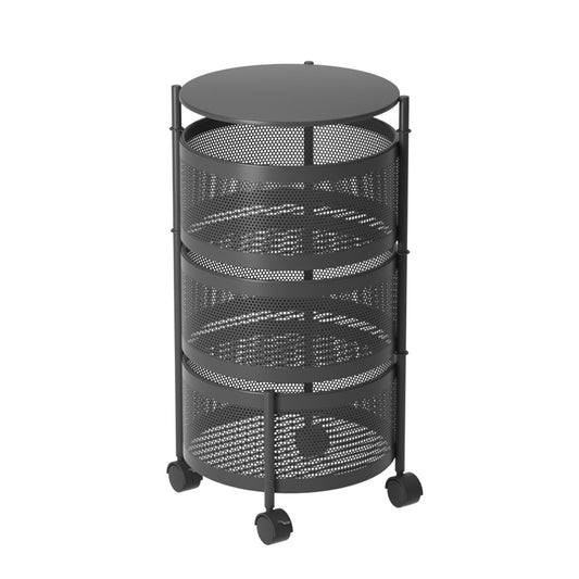 SOGA 3 Tier Steel Round Rotating Kitchen Cart Multi-Functional Shelves Portable Storage Organizer with Wheels • LUZ-KitchenXY015