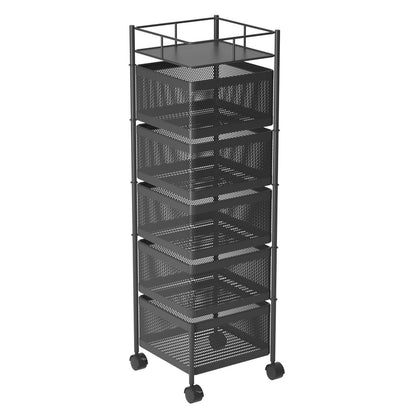 SOGA 5 Tier Steel Square Rotating Kitchen Cart Multi-Functional Shelves Portable Storage Organizer with Wheels • LUZ-KitchenXY021