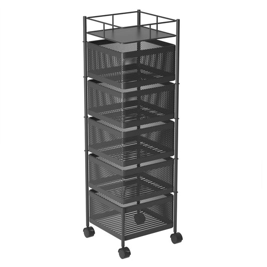 SOGA 5 Tier Steel Square Rotating Kitchen Cart Multi-Functional Shelves Portable Storage Organizer with Wheels • LUZ-KitchenXY021
