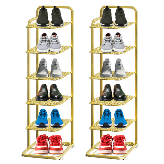 SOGA 2X 6 Tier Gold Plated Metal Shoe Organizer Space Saving Portable Footwear Storage ShelfSOGA 6 Tier Gold Metal Shoe Organizer LUZ-FPotXJ1221X2