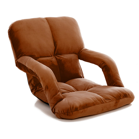 SOGA Foldable Lounge Cushion Adjustable Floor Lazy Recliner Chair with Armrest Coffee • LUZ-LoungeKidCoffee
