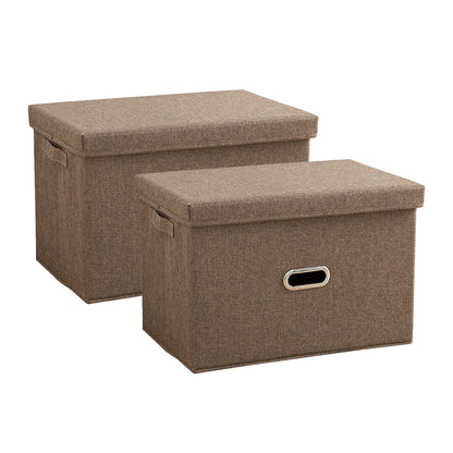 SOGA 2X Coffee Medium Foldable Canvas Storage Box Cube Clothes Basket Organiser Home Decorative Box • LUZ-SBox010X2