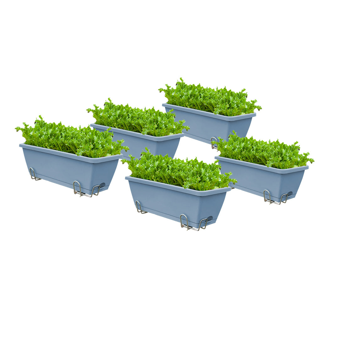 SOGA 49.5cm Blue Rectangular Planter Vegetable Herb Flower Outdoor Plastic Box with Holder Balcony Garden Decor Set of 5 • LUZ-PlantBox5W