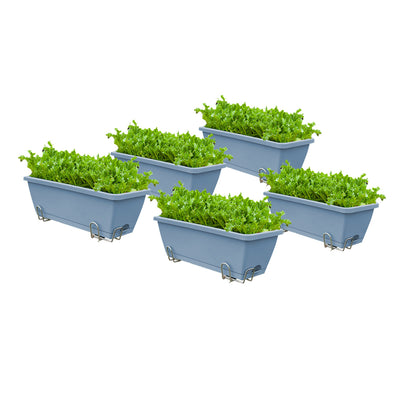SOGA 49.5cm Blue Rectangular Planter Vegetable Herb Flower Outdoor Plastic Box with Holder Balcony Garden Decor Set of 5 • LUZ-PlantBox5W