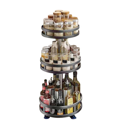 SOGA 3 Tier Steel Black Round Rotating Multi-Function Kitchen Portable Storage Spice Seasoning Kitchen Countertop Organiser Shelf • LUZ-KitchenXY051