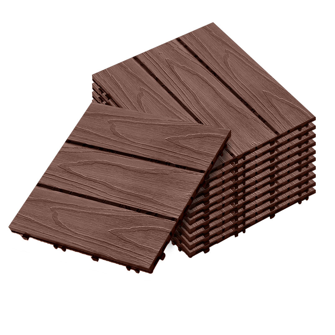 SOGA 11 pcs Dark Chocolate DIY Wooden Composite Decking Tiles Garden Outdoor Backyard Flooring Home Decor • LUZ-Deck5032