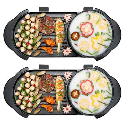 SOGA 2X 2  in 1 Electric Non-Stick BBQ Teppanyaki Grill Plate Steamboat Hotpot 2-8 Person • LUZ-SteamboatHotPotandGrillLongX2