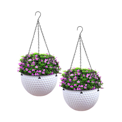 SOGA 2X White Medium Hanging Resin Flower Pot Self Watering Basket Planter Outdoor Garden Decor • LUZ-HangPot12WHTX2