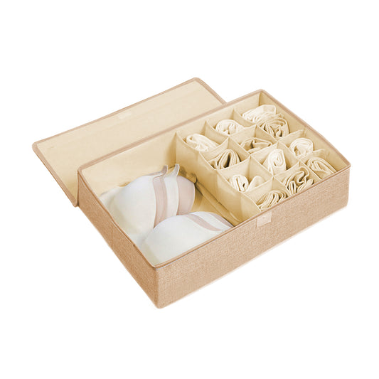 SOGA Beige Flip Top Underwear Storage Box Foldable Wardrobe Partition Drawer Home Organiser • LUZ-SBox032