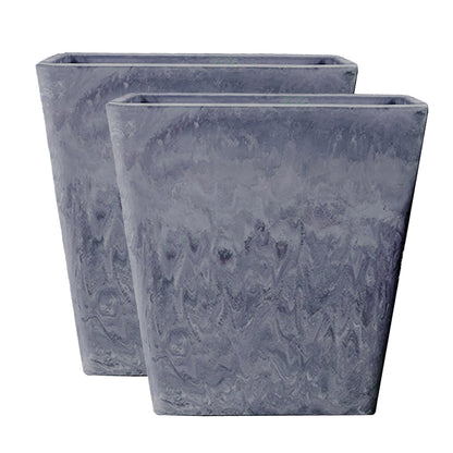 SOGA 2X 27cm Weathered Grey Square Resin Plant Flower Pot in Cement Pattern Planter Cachepot for Indoor Home Office • LUZ-FPotH2765X2