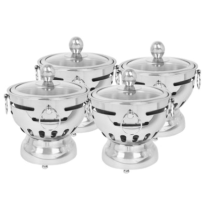 SOGA 4X Stainless Steel Mini Asian Buffet Hot Pot Single Person Shabu Alcohol Stove Burner with Glass Lid • LUZ-ChafingDishHotPot7X4