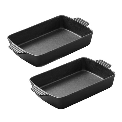 SOGA 2X 38cm Cast Iron Rectangle Bread Cake Baking Dish Lasagna Roasting Pan • LUZ-ZPai031BX2