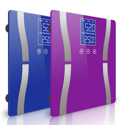 SOGA 2X Glass LCD Digital Body Fat Scale Bathroom Electronic Gym Water Weighing Scales Blue/Purple • LUZ-BodyFatScaleBLU-PUR