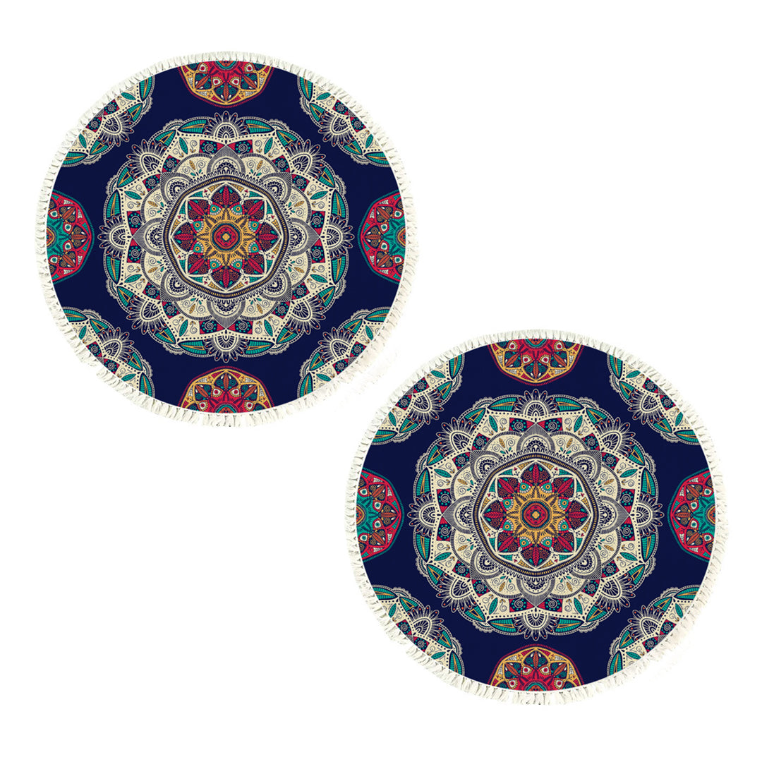 SOGA 2X 90cm Round Rug Bohemian Circle Area Rug with Bohemian Geometric Pattern, Anti-slip Doormat, Home Decor • LUZ-CarpetRAG6X2