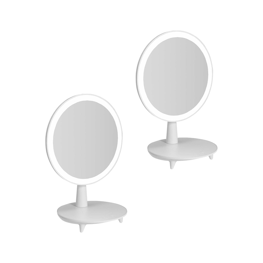 SOGA 2X Round White Rechargeable LED Light Makeup Mirror Tabletop Vanity Home Decor • LUZ-BathG535X2