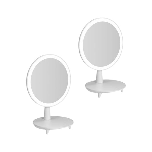 SOGA 2X Round White Rechargeable LED Light Makeup Mirror Tabletop Vanity Home Decor • LUZ-BathG535X2
